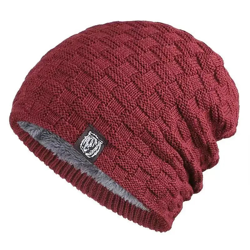 Men's padded warm knitted hat for autumn and winter