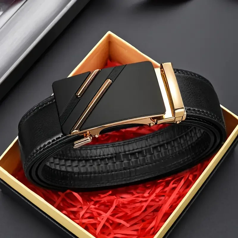 Men Leather Belt Metal Alloy Automatic Buckle Brand Luxury