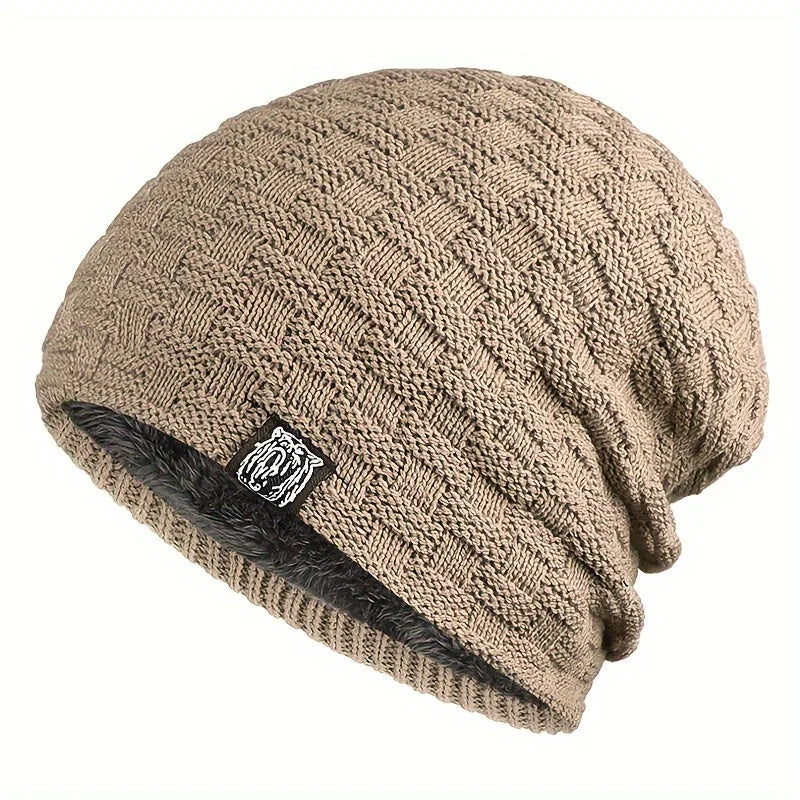 Men's padded warm knitted hat for autumn and winter