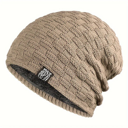 Men's padded warm knitted hat for autumn and winter